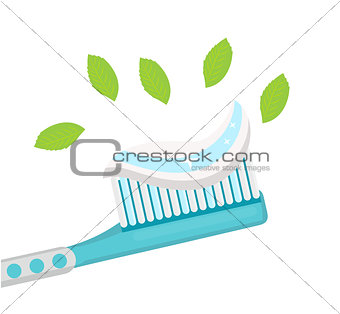 Toothbrush with mint paste. Isolated on white background. Vector illustration.