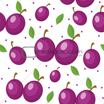 Plums seamless pattern. Plum endless background, texture. Fruits backdrop. Vector illustration.