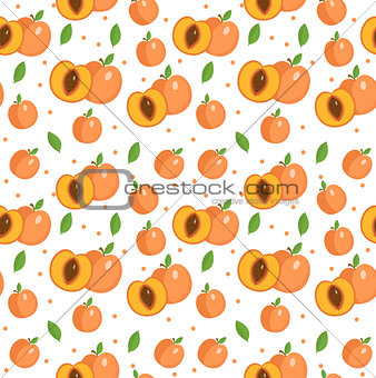 Peach seamless pattern. Apricot endless background, texture. Fruits backdrop. Vector illustration.
