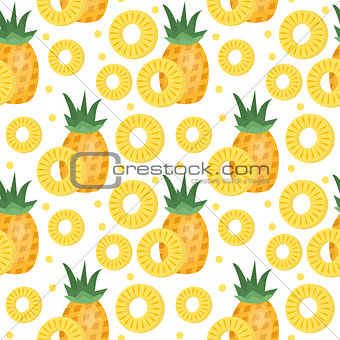 Pineapple seamless pattern. Ananas slices endless background, texture. Fruits . Vector illustration