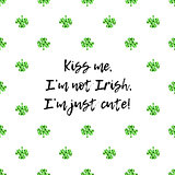 Saint Patricks Day greeting card with sparkled green clover leaves and text