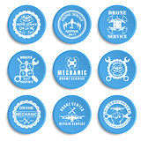 Set of drone logos, badges, emblems and design elements.