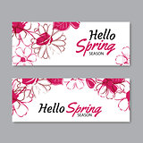 Hello spring season banner template background with colorful flo