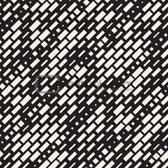Vector Seamless Black And White Irregular Dash Rectangles Grid Pattern. Trendy Monochrome Texture.