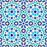 Geometric seamless pattern, Moroccan tiles design, seamless blue and turquoise tile background