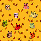 Owl leaves vector seamless pattern.