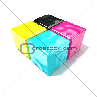 CMYK cubes sign, like symbol of printing. 3D