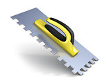 Finishing trowel with yellow black rubber handle. 3D