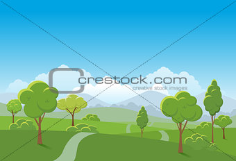 Spring landscape background. Public park Vector illustration.