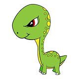 Cartoon of Green Baby Brontosaurus Dinosaur