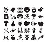 Flat black agriculture icon set