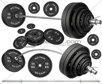 shots of a metal barbells and weights