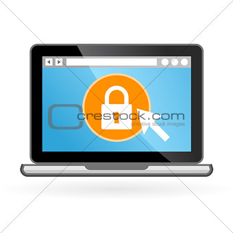 Laptop icon with padlock on screen - security concept