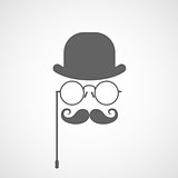 Silhouette of gentleman's face with twisted moustaches, bowler a