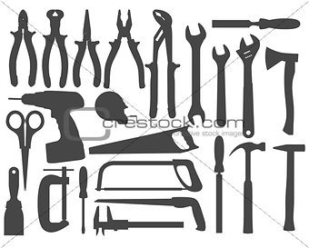 Hand work tools silhouette set