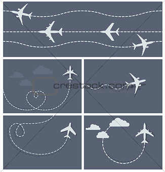 Plane flight - dotted trace of the airplane, heart-shaped and lo