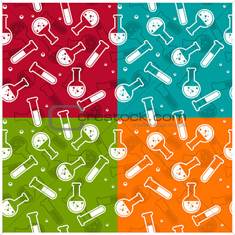 Seamless background with lab test tubes and flasks