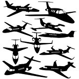 Silhouettes of private jet - contours of airplanes