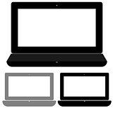 Black and grey laptop on the white background.