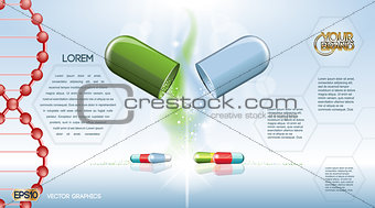 Digital vector green and blue medicine pill