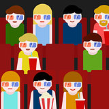 Flat People Sitting in the Cinema and Watching a Movie. Colorful Vector Illustration