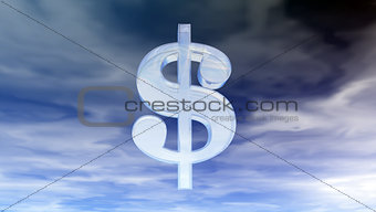 glass dollar symbol under cloudy blue sky - 3d illustration