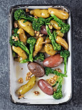 tray of potato broccolini salad
