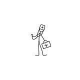 Cartoon icon of sketch stick figure doctor