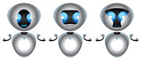 Three chrome robot with big blue eyes