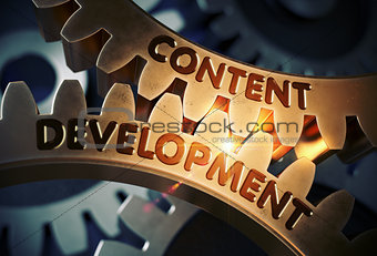 Content Development on Golden Cog Gears. 3D Illustration.