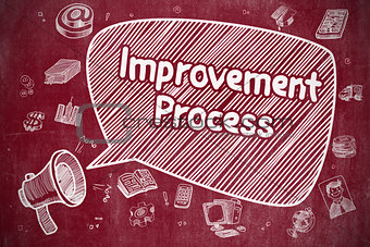 Improvement Process - Doodle Illustration on Red Chalkboard.