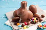 Delicious chocolate Easter bunny, eggs and sweets 