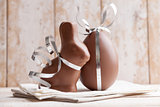Delicious chocolate Easter bunny and eggs  