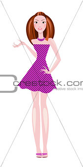 Illustration of a girl in cute polka dot dress