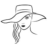 Beautiful young lady in hat outline 