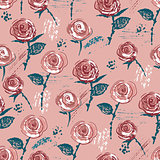 Seamless pattern with ink hand drawn vintage styled roses