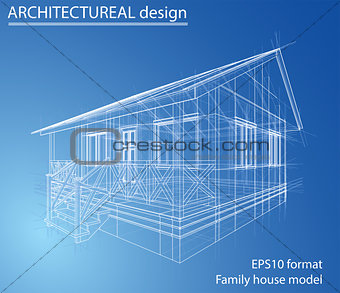 Blueprint of house. Wire-frame style
