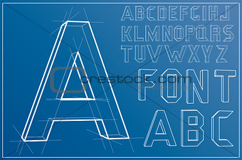 Wireframe Alphabet Font. Vector