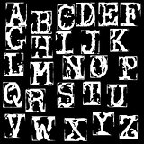Vector old typewriter font. Vintage grunge letters. Old destroyed printed letters.