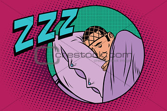 Retro man sleeping in bed