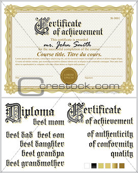 Gold certificate. Template. Horizontal. Guilloche