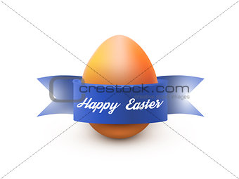 Easter egg with blue ribbon, isolated on white. Poster or brochure template. Vector illustration