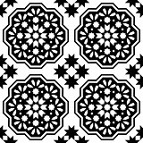 Geometric seamless pattern, Moroccan tiles design, seamless black tile background