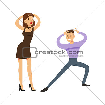 Couple Dancing Modern Dances On The Dancefloor, Part Of People At The Night Club Series Of Vector Illustrations