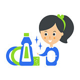Cleanup Service Maid And Clean Dishes, Cleaning Company Infographic Illustration