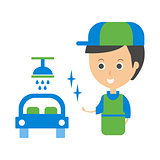 Cleanup Service Worker And Clean Car, Cleaning Company Infographic Illustration