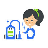 Cleanup Service Maid And Vacuum Cleaned Floor, Cleaning Company Infographic Illustration
