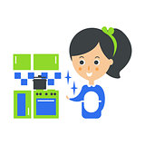 Cleanup Service Maid And Clean Kitchen, Cleaning Company Infographic Illustration