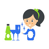 Cleanup Service Maid And Clean Glasses, Cleaning Company Infographic Illustration
