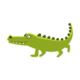 Crocodile Going For A Walk , Cartoon Character And His Everyday Wild Animal Activity Illustration